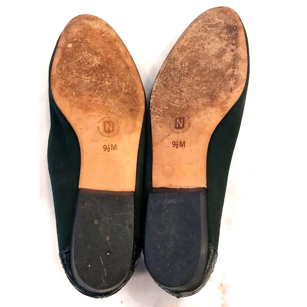 Vintage Nordstrom Flats Shoes Emerald Green Reptile‎ Leather Size 9.5